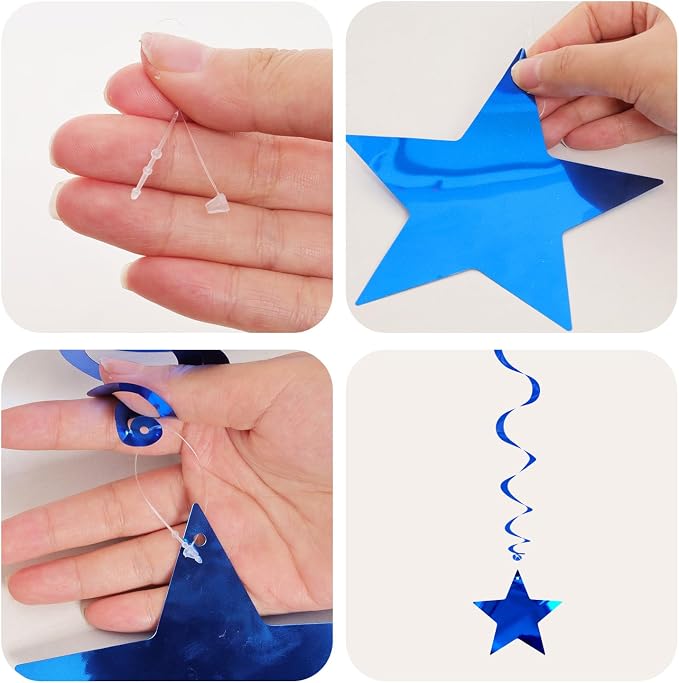 Blue Gold Star Hanging Swirl Decorations Ceiling Swirl Foil Decoration Hanging - Image 3