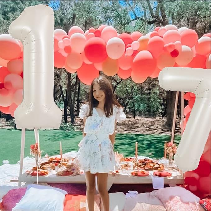 TONIFUL 40 Inch Cream White Large Numbers Balloon 0-9 Birthday Party Decor - Image 3