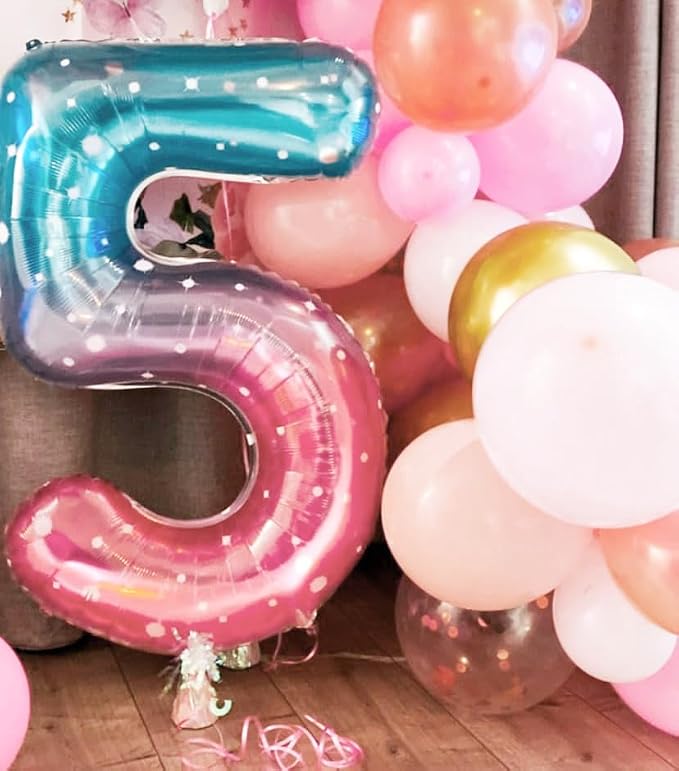 6 Balloon Numbers Birthday Decorations, 40In Pink Purple Blue Balloons | - Image 3