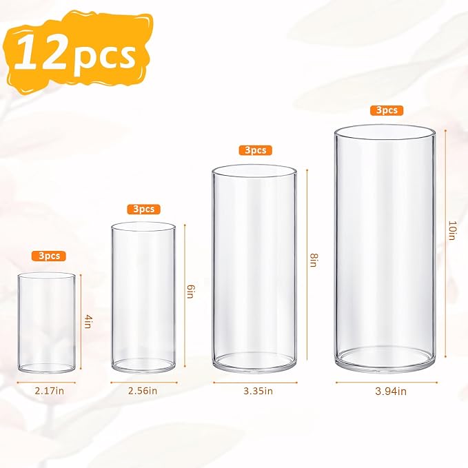 12 Pack Glass Cylinder Vases 4, 10 Inch Tall Clear Flower Vase Hurricane - Image 2