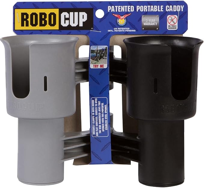 Patented Clamp On Boat Cup Holder | Multifunction Dual Drink Caddy by RoboCup