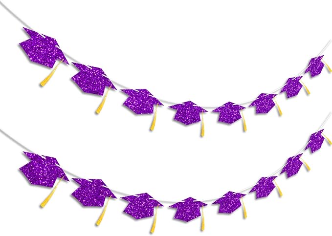 Graduation Decorations Class of 2026 Purple Graduation Cap Banner - Image 2