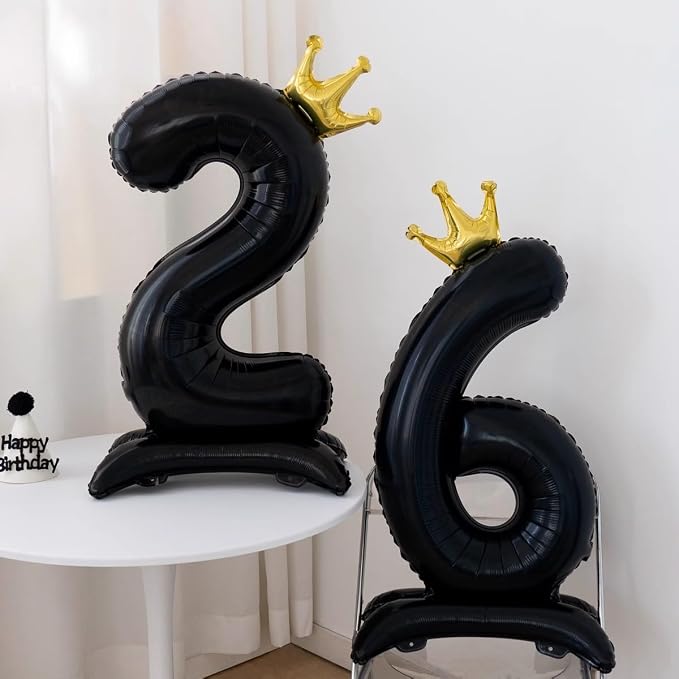 Black Crown Number 2 Balloon Standing Black Princess Digital 2 Foil Balloon | - Image 5