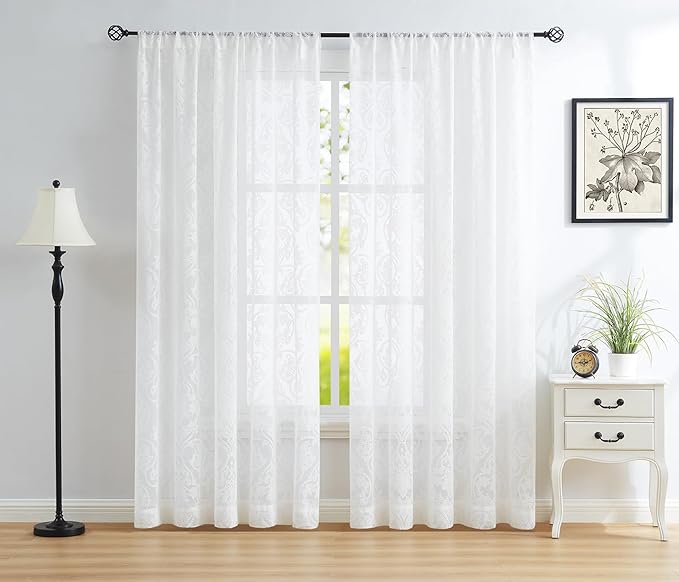 Treatmentex Lace Sheer Curtains Vintage Damask Knitted European Floral Damask - Image 2