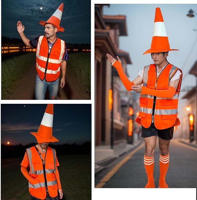 Traffic Cone Costume Hat Adult Halloween Construction Orange Traffic Cone Hat - Image 5