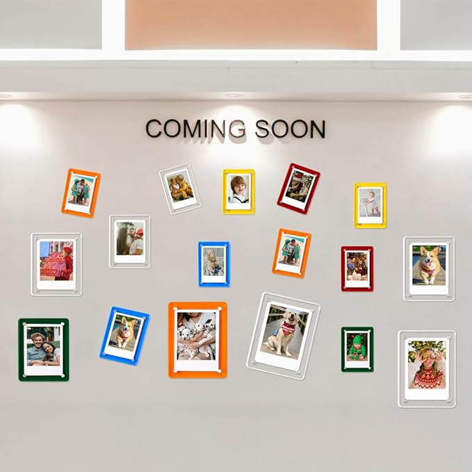 Acrylic Magnetic Refrigerator Picture Frames, 3x5 Inch Fridge Magnetic Mini Photo Frames Compatible with Polaroid Camera Photos for Refrigerator/Locker/Wall, Colorful 6 Pack