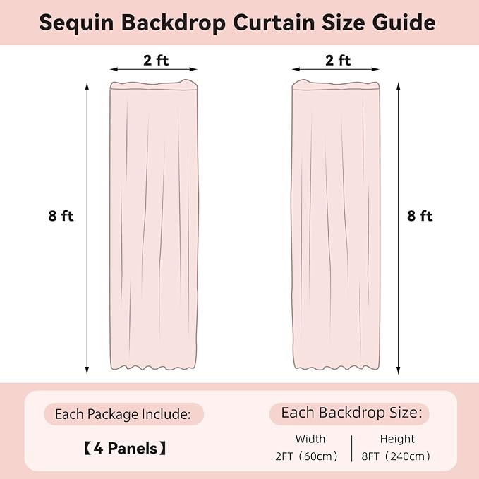 Sugargirl Fuchsia Sequin Backdrop Curtain 4 Panels 2FTx8FT Glitter Fuchsia Background Drapes Sparkle Photography Backdrop for Party Wedding Birthday Wall Decoration