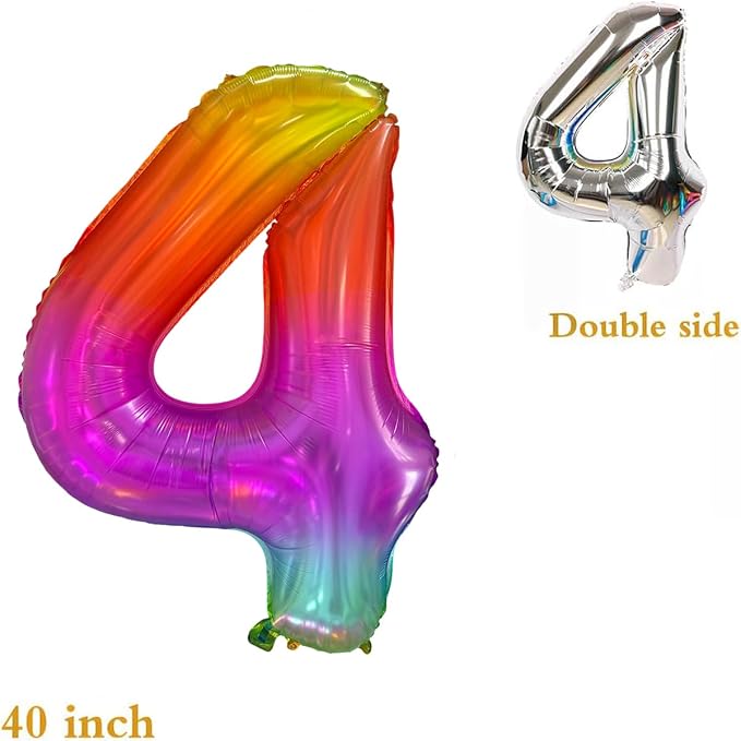 Rainbow Number 4 Balloon 40 Inch Rainbow 4 Balloon Giant Helium Foil Number 0 - Image 7