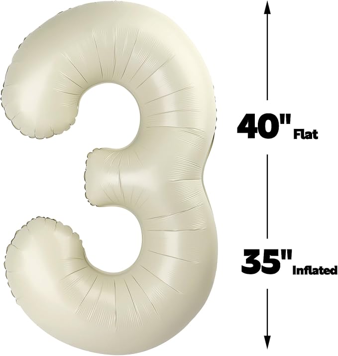 Cream White Number 3 Balloon 40 inch, Birthday Party Balloons Decorations | - Image 2
