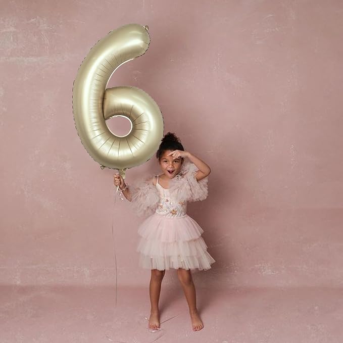 40 Inch Balloon Number 6 Champagne Gold, Large Foil Metallic Light Gold 6 - Image 8