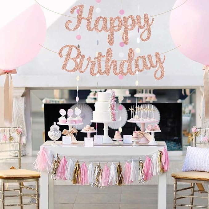 BEISHIDA Glitter Rose Gold Happy Birthday Banner Party Decoration NO DIY | - Image 5