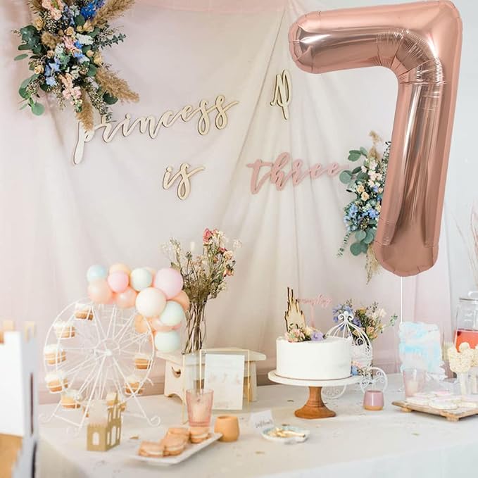 TONIFUL 40 Inch Rose Gold Large Numbers Balloons 0-9, Number 7 Digital 7 Helium - Image 4