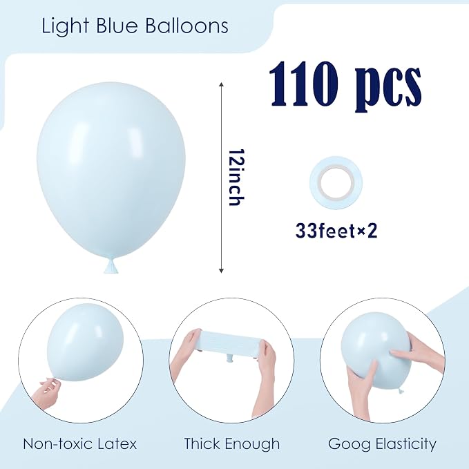 Voircoloria 110pcs Light Blue Baby Blue Latex Party Balloons, 12inch | - Image 2