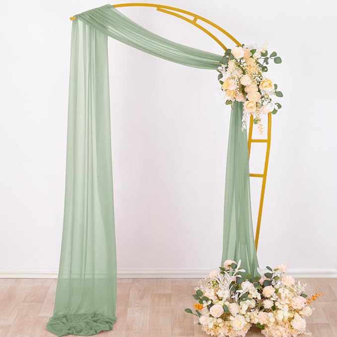 Socomi Sage Green Sheer Wedding Arch Draping Fabric 29" x 20Ft 2 Panels Outdoor Curtain Drapes Extra Long for Bridal Baby Shower Ceremony Birthday Party Decor