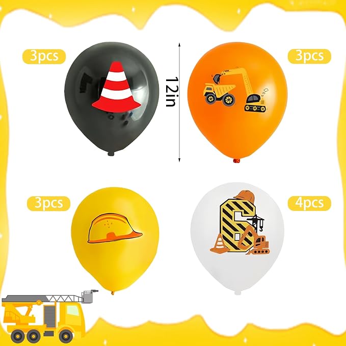 Yellow Black White Construction Theme 3rd Birthday Party Decorations - Image 2