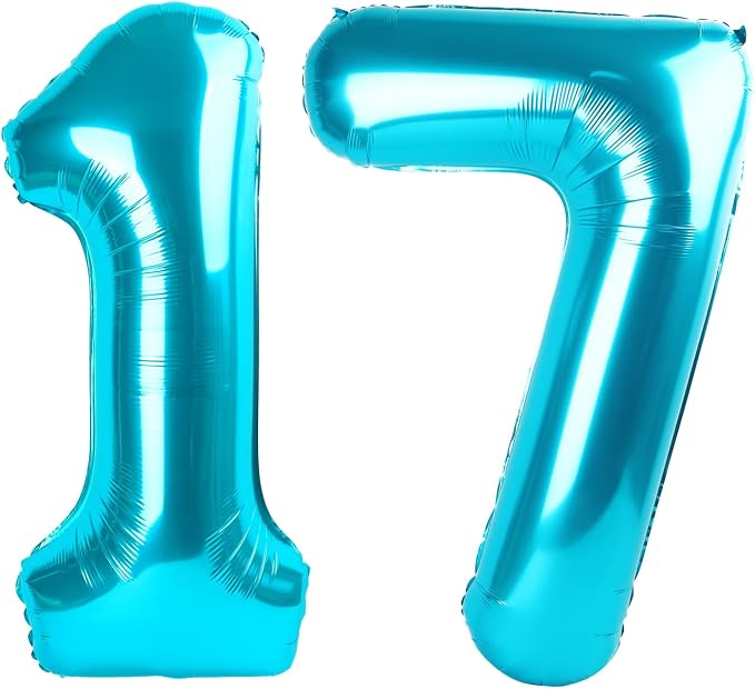 Number Balloons Light Blue 17 Balloon 40 inch by Enyeopd
