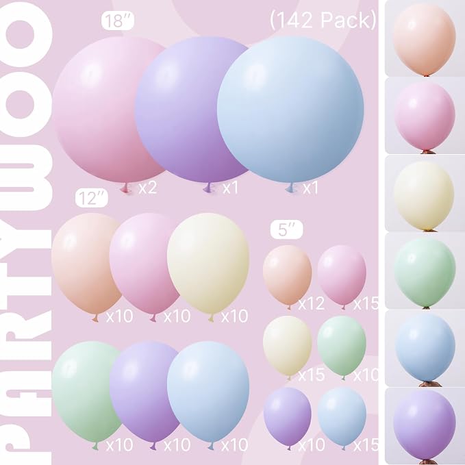 PartyWoo Pastel Balloon Arch Kit 142pcs Pink and Blue Balloons | Pastel Rainbow - Image 2