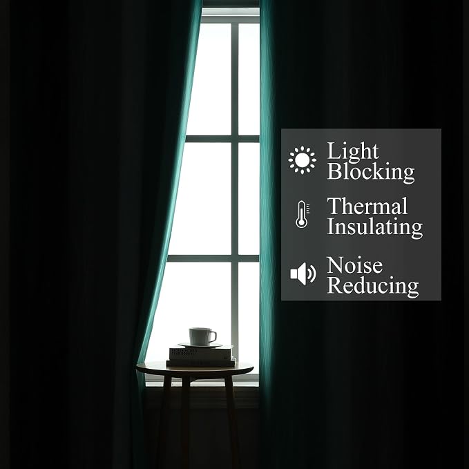 Navy Blue and Teal Blackout Curtains 45 Inch Length, Full Light Blocking - Image 3