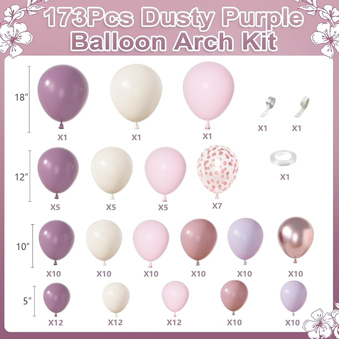Amandir 173Pcs Dusty Purple Balloon Arch Garland Kit | Double-stuffed Pink - Image 2
