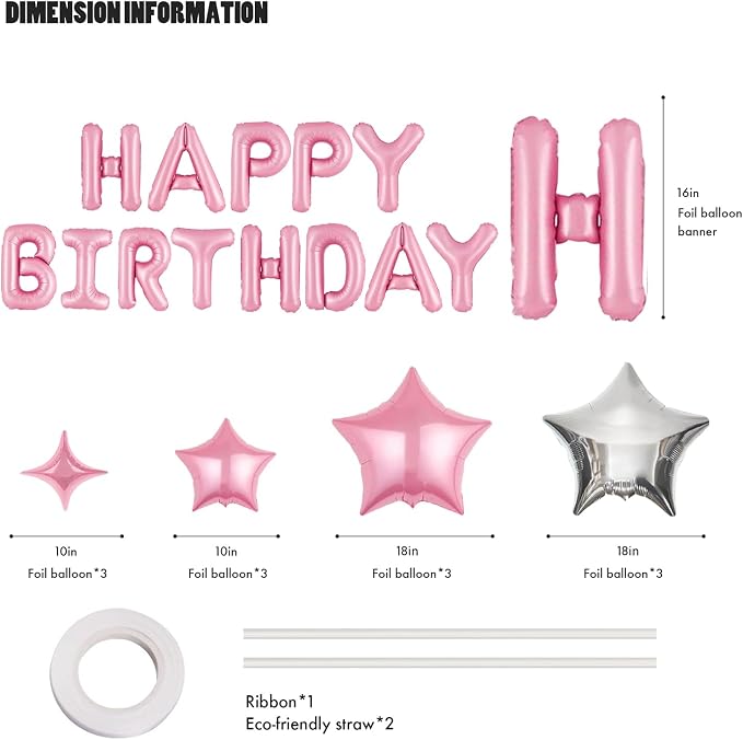 CANREVEL Happy Birthday Banner Decorations + 12Pcs Star Balloons, - Image 2