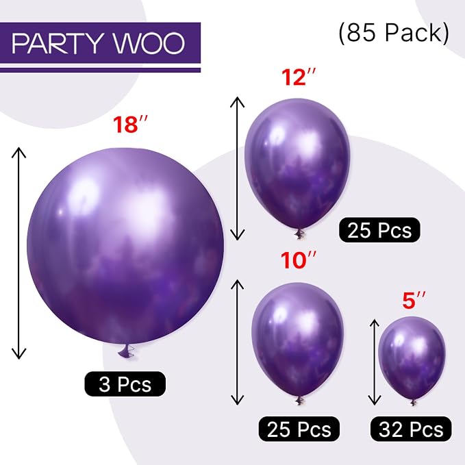 PartyWoo Metallic Purple Balloons 85pcs Chrome Purple Color 18 12 10 5 Inch | - Image 6