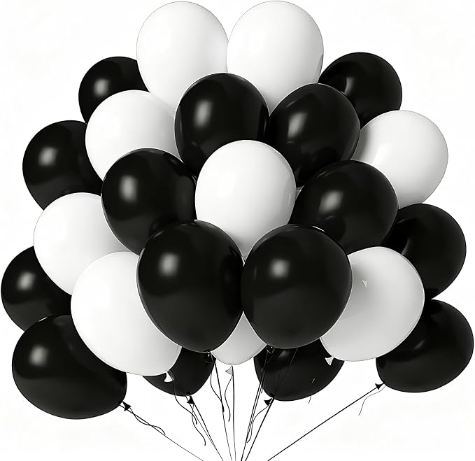 Black and White Balloons 100 Pack 12 Inch White Black Extra Thick Latex Party by LYNSP