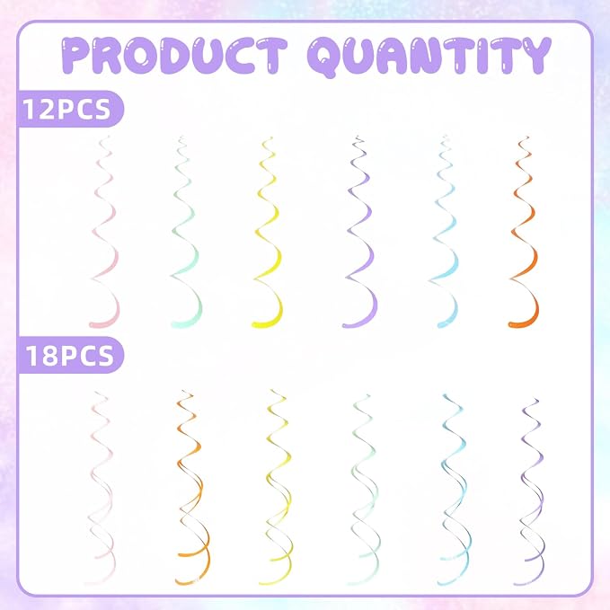 30Pcs Colorful Ceiling Swirl Foil Decorations Hanging Swirls Party Decorations - Image 3