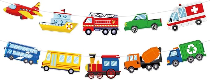 Hooqict Happy Birthday Banner Transportation Birthday Decorations Car Train by Hooqict
