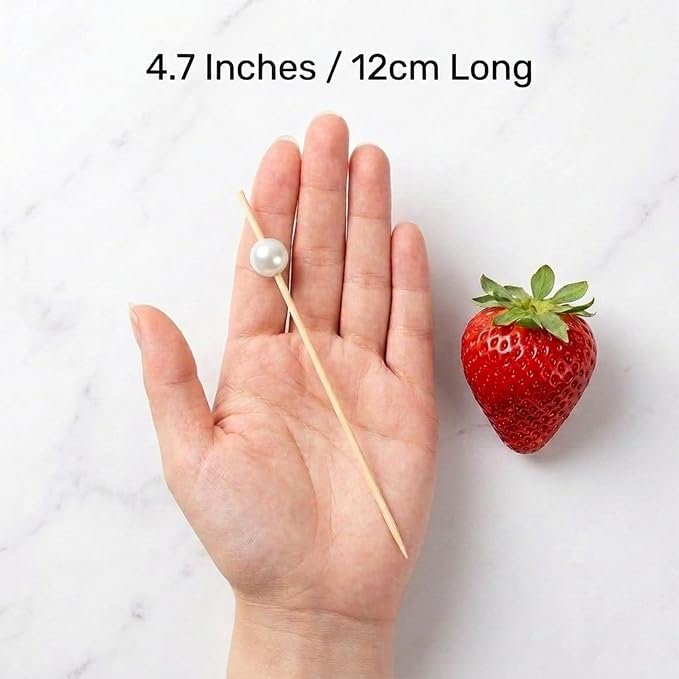 100Pcs 4.7" White Pearl Cocktail Picks, Bamboo Toothpicks Appetizer Skewers | - Image 7