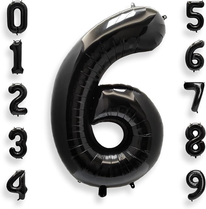 AULE 40 Inch Black Number Balloon 6 Foil 0-9 Birthday Big Numbers | Birthday by AULE