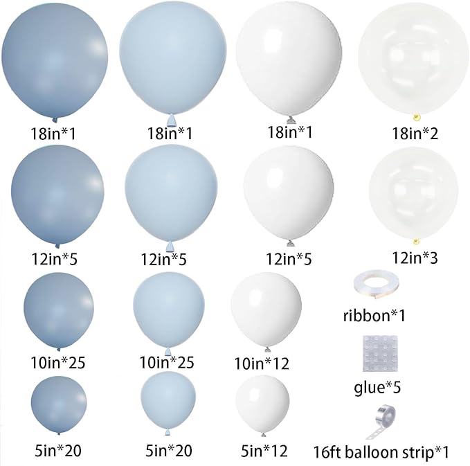 CboDeco Dusty Blue Balloon Garland Arch Kit 140PCS Light Blue White Clear - Image 6
