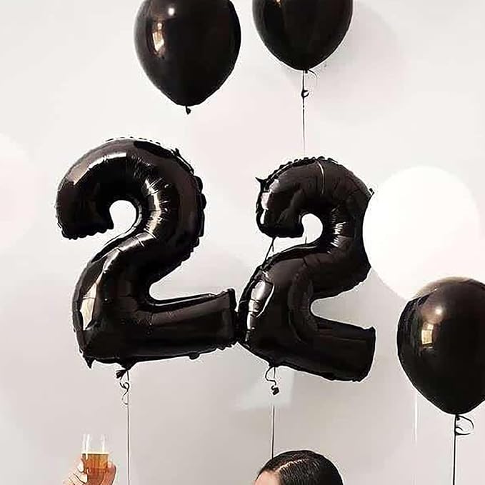 20 Pcs Black 16" Number Balloons 2 Sets 0-9 Foil Balloon Numbers Décor | Glossy - Image 5