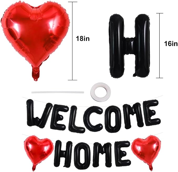 TONIFUL 16 Inch Black WELCOME HOME Foil Letter Balloons Banner Decorations | - Image 2
