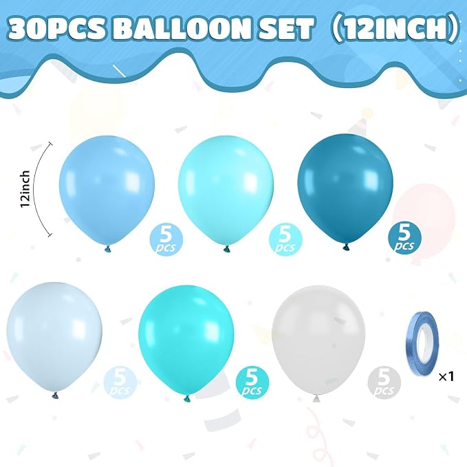 Blue Teal Ocean Balloons, Macaron Light Baby Sea Blue Teal Transparent Balloons - Image 2