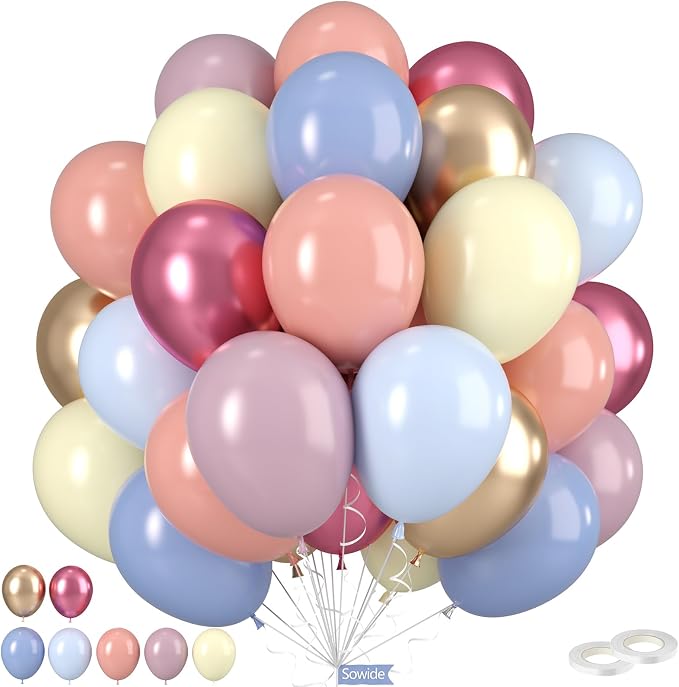Pastel Balloons, Spring Balloons 50pcs 12 Inch Magenta Macaron Pastel Yellow by Sowide