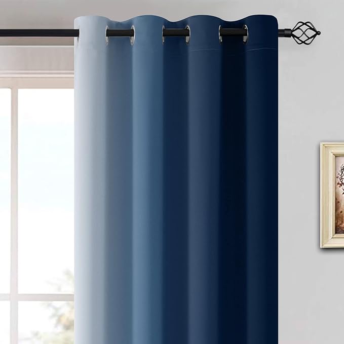 Yakamok Greyish White to Blue Ombre Curtain - Image 2