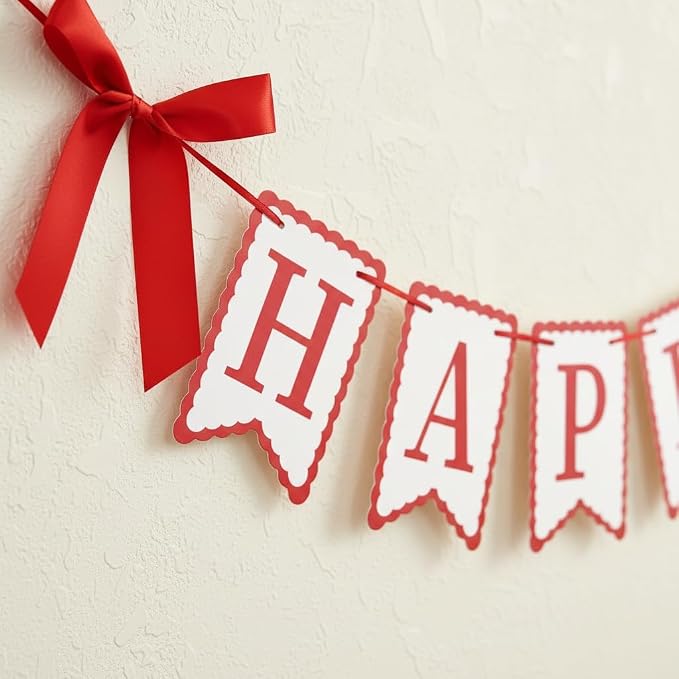 Red Happy Birthday Banner with Satin Bows - Image 7
