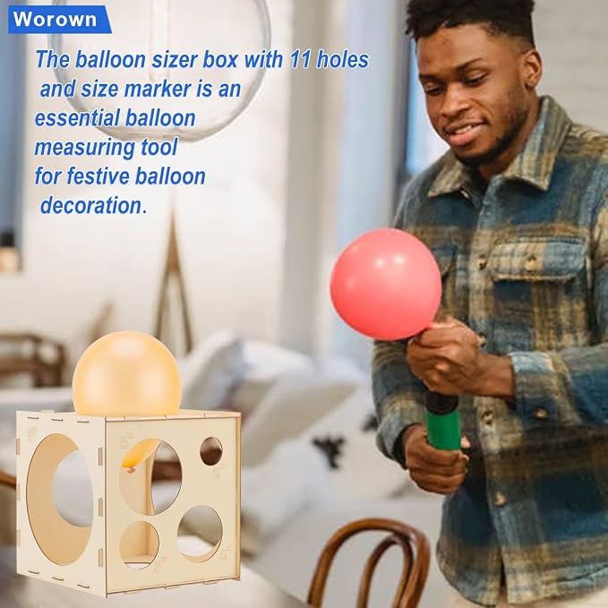 Worown 11 Holes Collapsible Wood Balloon Sizer Box Cube, Balloons Size - Image 6