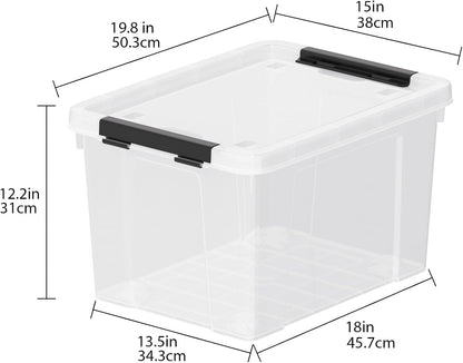 4-Pack 50 Quart Large Clear Storage Box, Plastic Storage Latch Bin