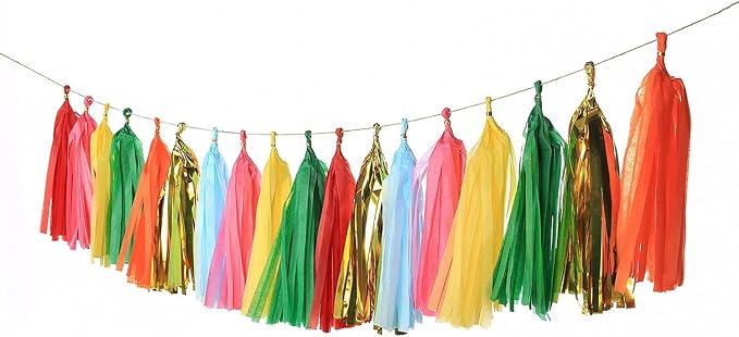 35 PCS Green Orange Gold Mylar Tassel Garland Tissue Paper Tassels Banner DIY - Image 2