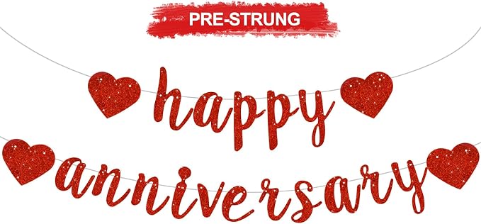 BEISHIDA Glitter Pre-Strung Red Happy Anniversary Banner Decoration | NO DIY by Beishida