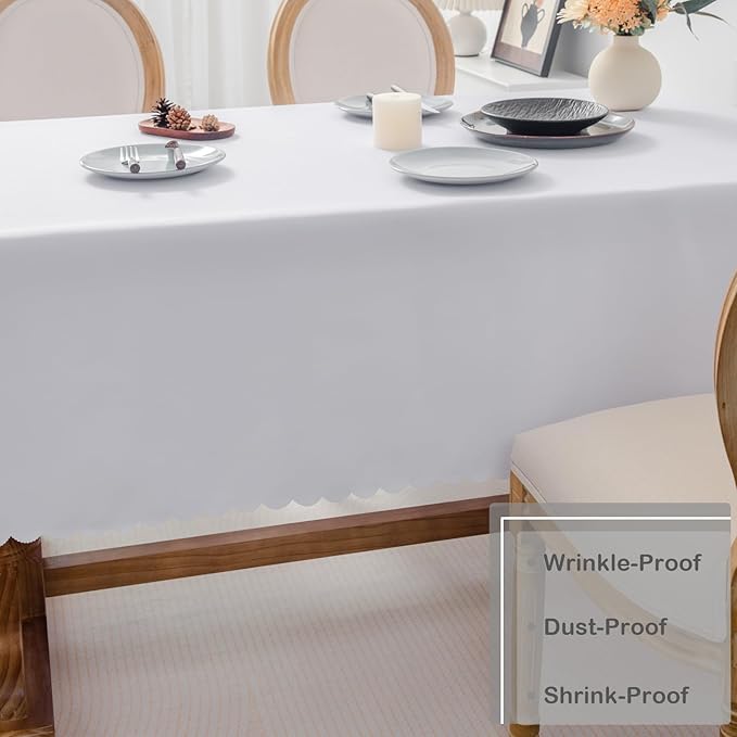 Oval White Tablecloth 60 x 84 Inch Polyester Fabric Washable Table Cloth Decorative Solid Color Wrinkle Resistant Table Cover for Dining Party Wedding Camping