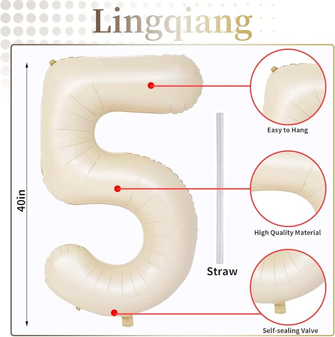 Cream 15 Foil Balloon Numbers, 40 Inch Giant Beige 15th Birthday Balloons - Image 2