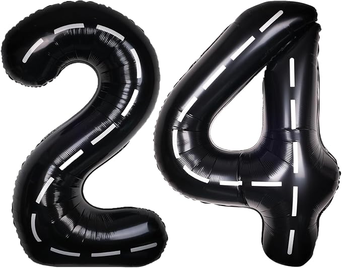 Race Car 40 Inch Black 24 Big Large Helium Balloon Number 0-9 | Track Giant by SULALABOO