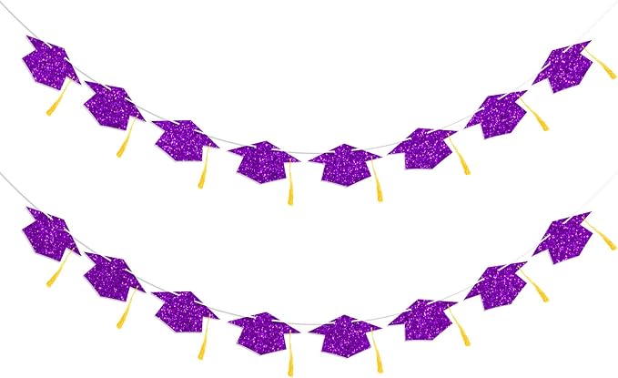 Graduation Decorations Class of 2026 Purple Graduation Cap Banner by Blopee