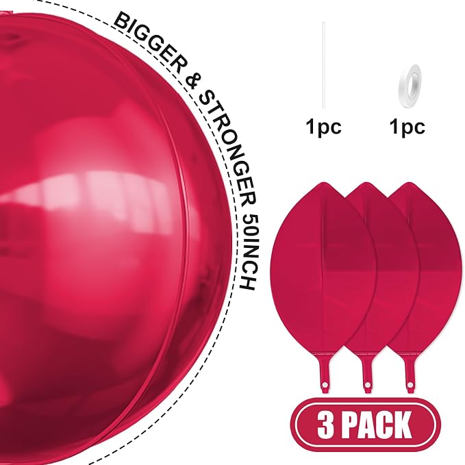 50 Inch Giant Burgundy Red Round Foil Balloons - Image 3