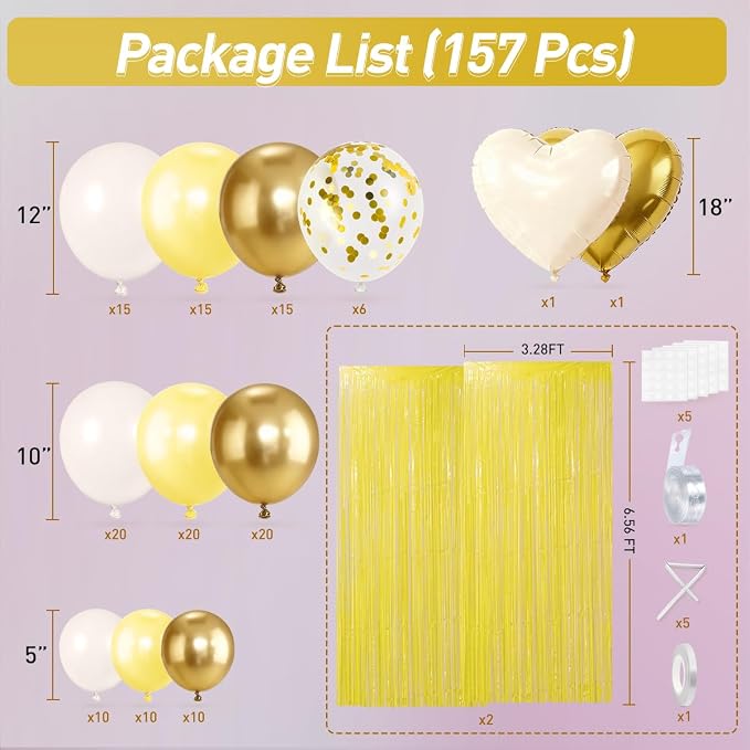 157Pcs Pastel Yellow White and Gold Balloons Garland Arch Kit - Image 2