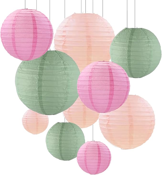 ZOOYOO 10Pcs Paper Lanterns, Sage Green Pink Round Hanging Tissue Paper by ZOOYOO