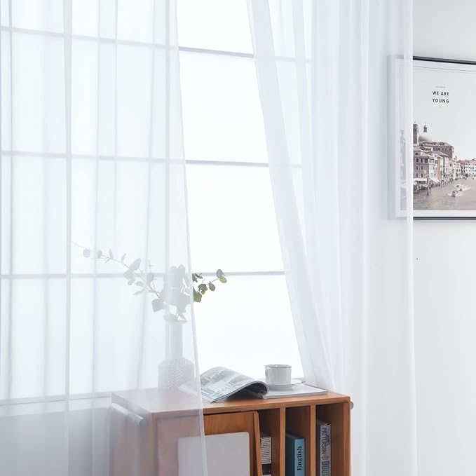 SpaceDresser Sheer Voile Window Treatment Rod Pocket Curtain Panels - Image 4