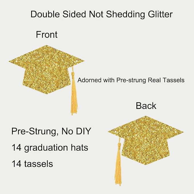 2026 Graduation Hats Decoration Banners Gold Glitter Graduation Cap Banners | - Image 5